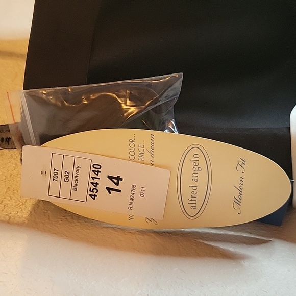 NWT Alfred Angelo B&W Black White Ivory Belt Bow Strapless Cocktail Dress Sz 14 - Picture 5 of 9